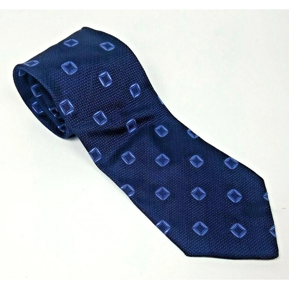 Mondo di Marco Tie, navy blue with geometric dots, silk, lined made Italy